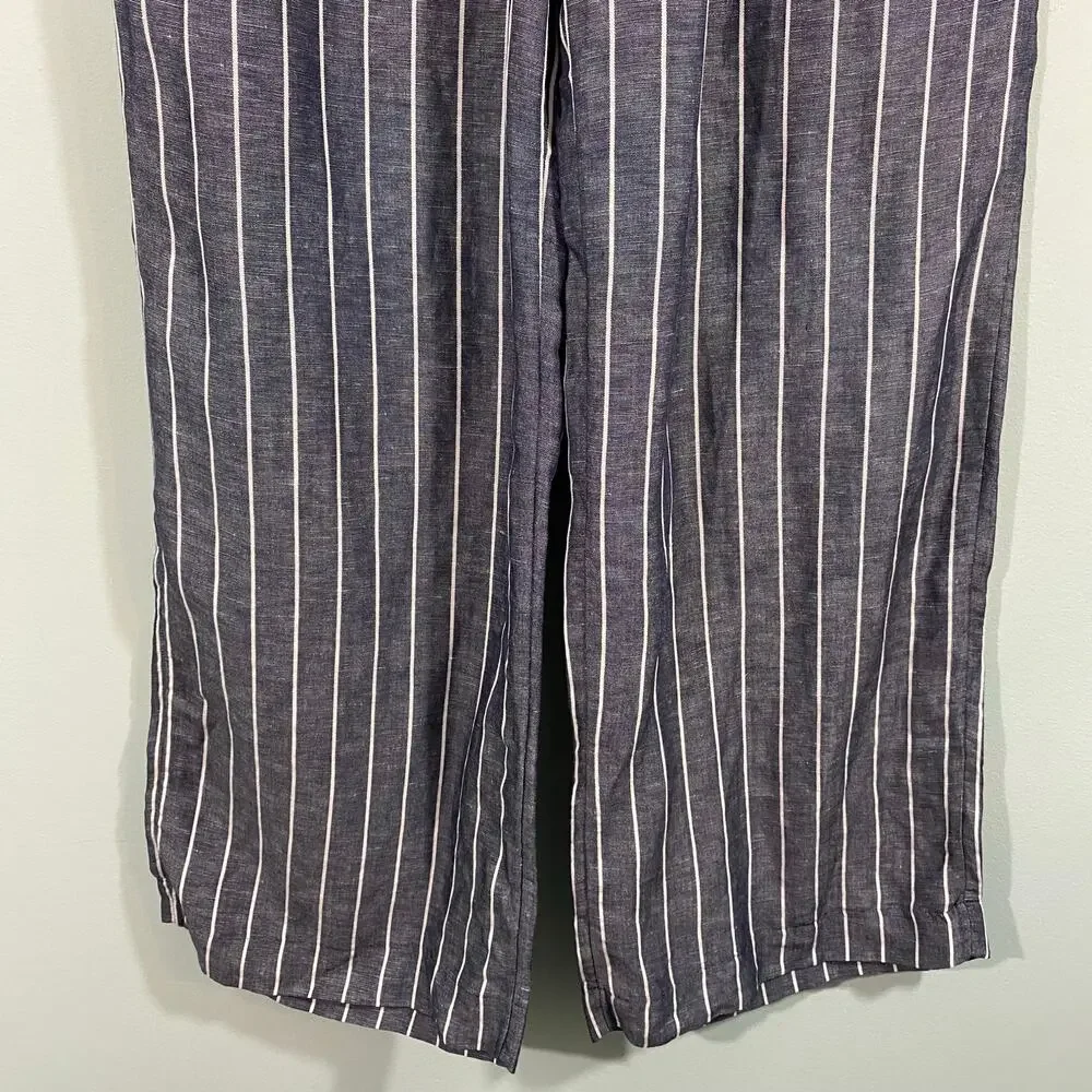 H&M Women Grey Chambray Viscose Linen Blend Pull On Pants Size M